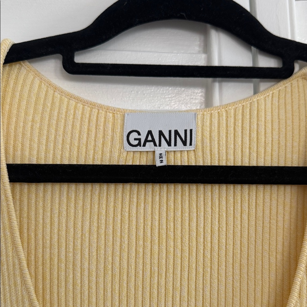 Ganni melange Pale Yellow Ribbed Scoop-Neck Knit midi Dress size medium - Picture 3 of 8